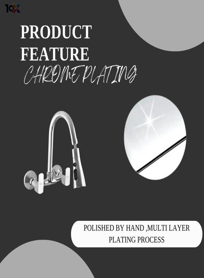10X Brass Sink Mixer SMI-56d4 Chrome Rotatable Spout Wall Mount Hot/Cold Triple Flow (Chrome) - Image 5