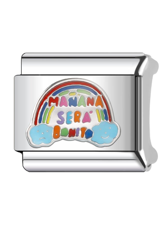 Italian bracelet charm: This is a magic bracelet charm bearing the phrase "Mañana Será Bonito" (Tomorrow will be beautiful), for women