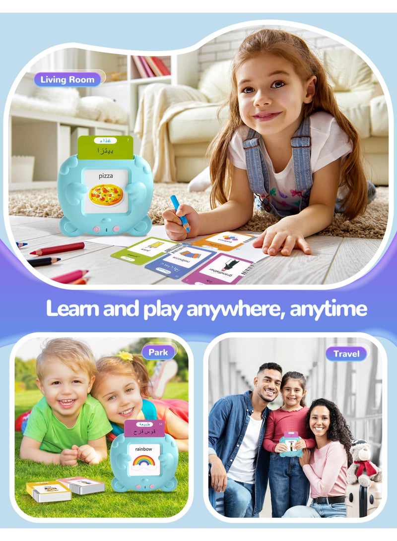 HALAMODO Arabic English Bilingual Early Education Card Reader , Learning Machine, Kids Educational Toy For Ages 1-6 , 255 Cards, 510 Words, Arabic English Bilingual Enlightenment Baby Literacy Card Insert Machine With Flash Sound Interaction , Autism Pocket Speech Therapy Toy, Arabic Vocabulary Educational Flashcards, 10.8*9.3 cm - Image 5