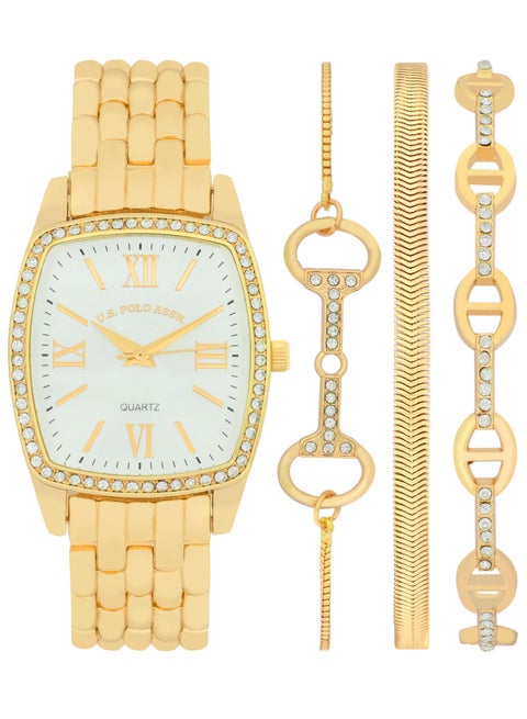 Women's Quartz Watch Analog Display and Gold Plated Set watch