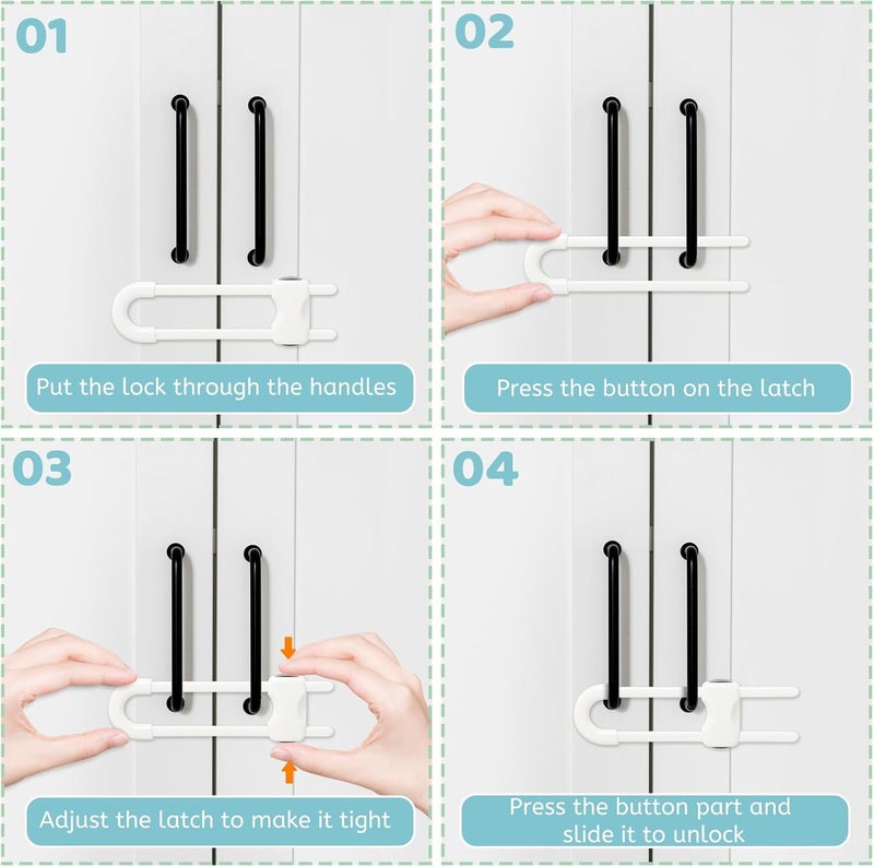 Reaeon Baby Proofing Cabinets, Sliding Cabinet Locks for Babies, Adjustable U Shaped Baby Safety Locks, Childproof Cabinet Latch for Kitchen, Bathroom, Drawer, Cupboard Doors Knobs & Handles (6 Pack White) - Image 3