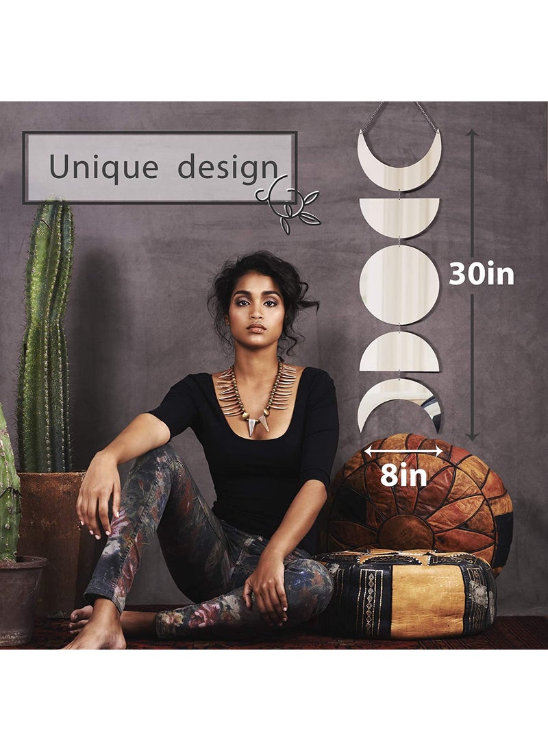 Incrizma Incrizma Moon Cycle Wall Decor |Acrylic Decorative Moon Phase Mirror Boho Wall Hanging |Bohemian|Preppy Aesthetic Mirror Decorations for home Moon Phases Art, Silver, Unframed, Half Round  - Image 2