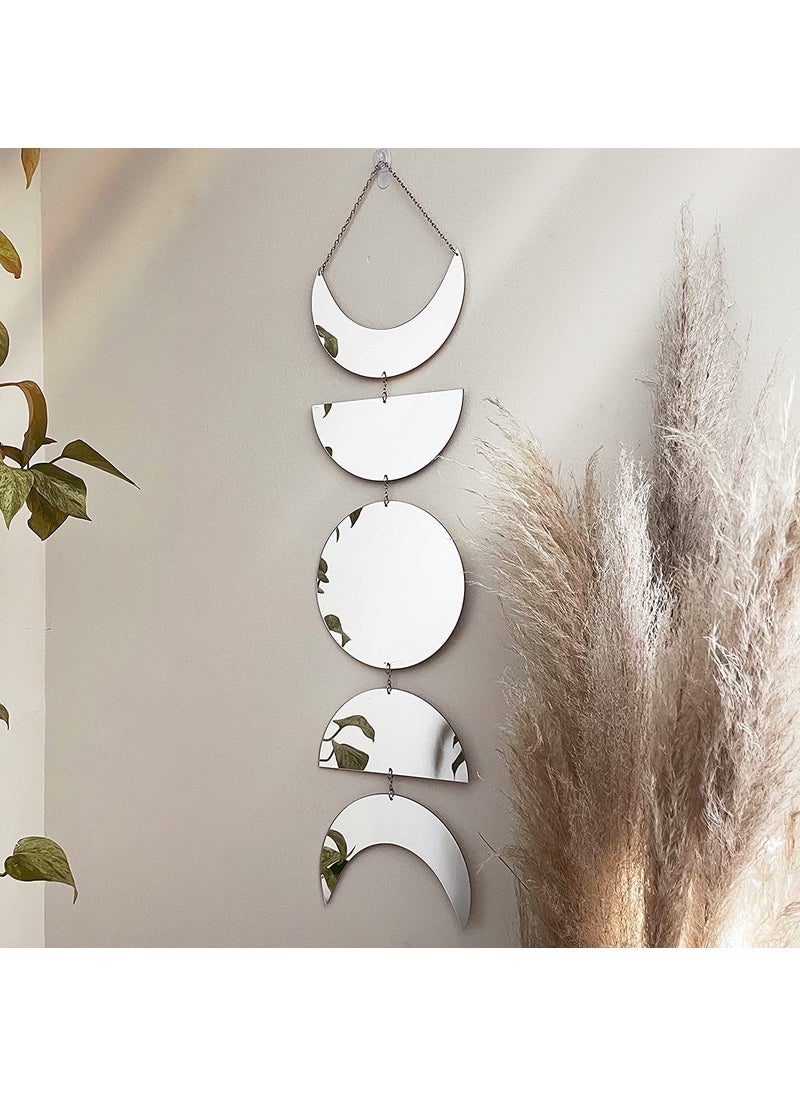 Incrizma Incrizma Moon Cycle Wall Decor |Acrylic Decorative Moon Phase Mirror Boho Wall Hanging |Bohemian|Preppy Aesthetic Mirror Decorations for home Moon Phases Art, Silver, Unframed, Half Round  - Image 1