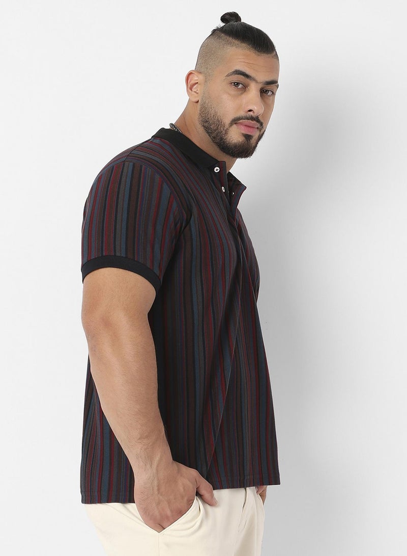 Instafab Plus Men's Striped Multicolour Regular Fit Casual T-Shirt - Image 3