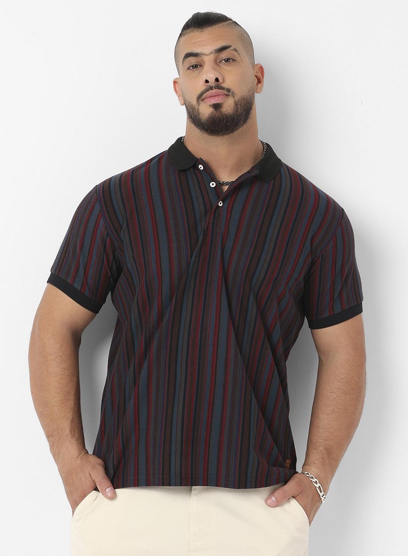 Instafab Plus Men's Striped Multicolour Regular Fit Casual T-Shirt - Image 2