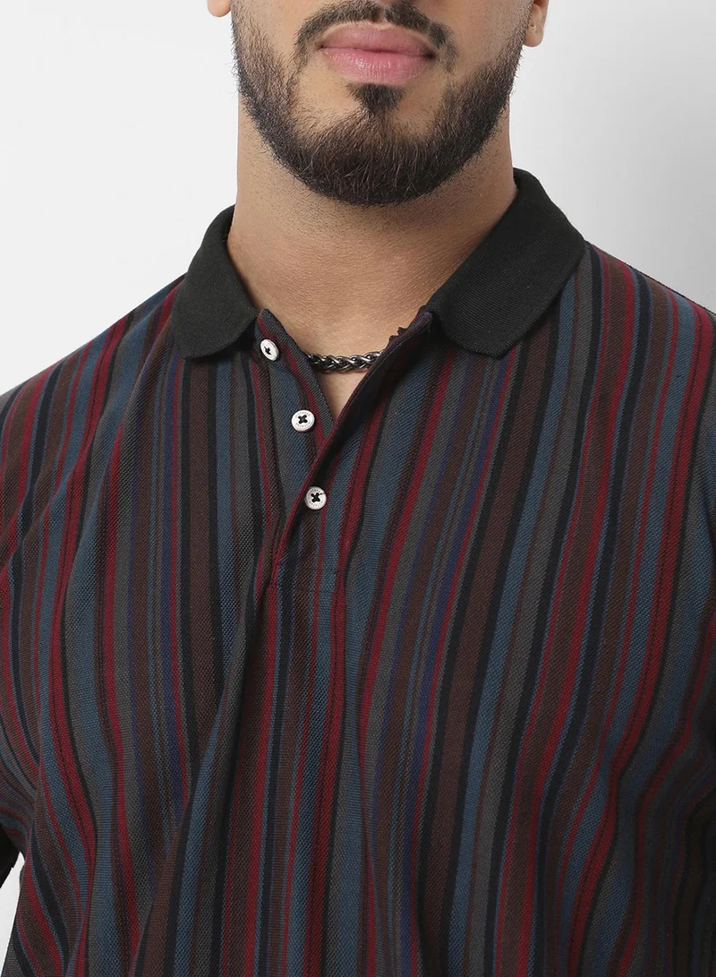 Instafab Plus  Men's Striped Multicolour Regular Fit Casual T-Shirt for Men | Best Price UAE