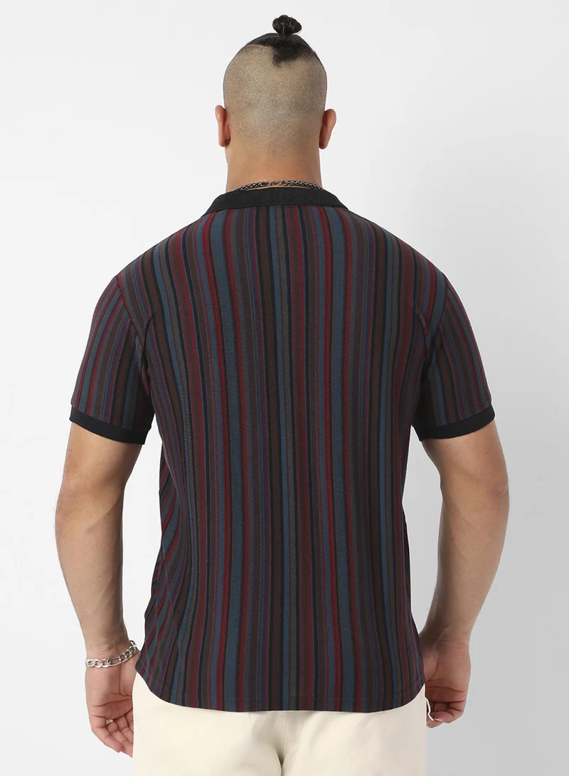 Instafab Plus  Men's Striped Multicolour Regular Fit Casual T-Shirt for Men | Best Price UAE