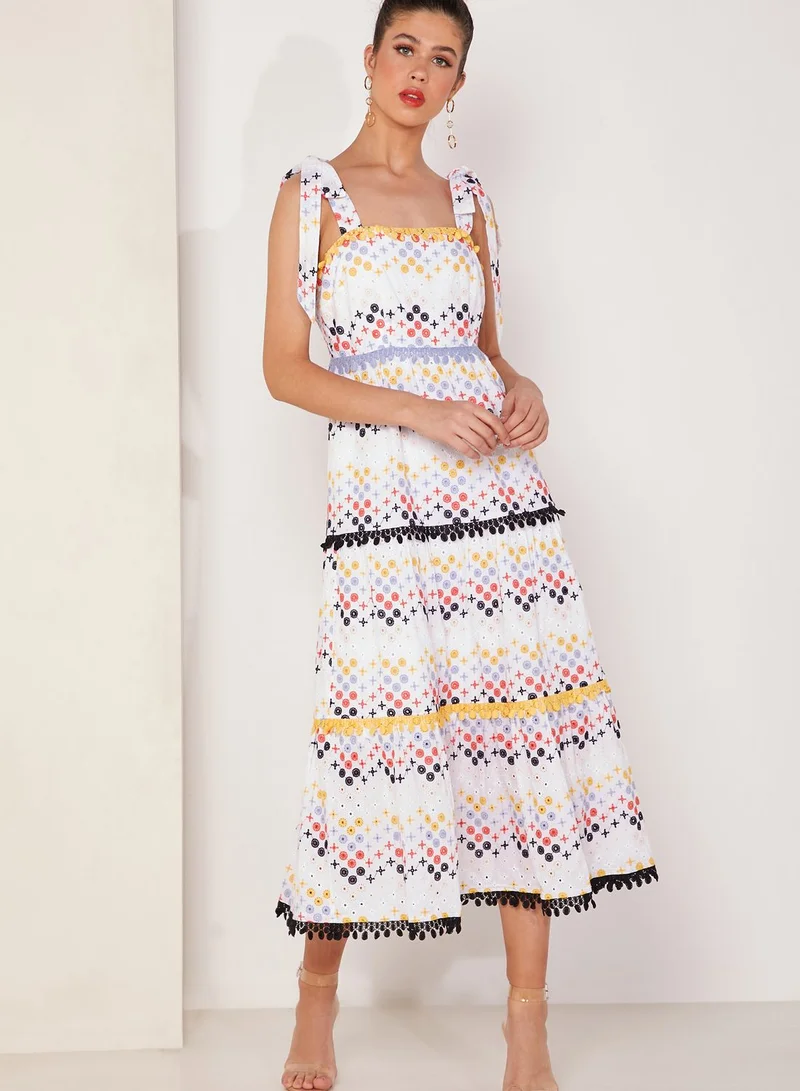 foxiedox Valentino Tie Shoulder Tiered Maxi Dress