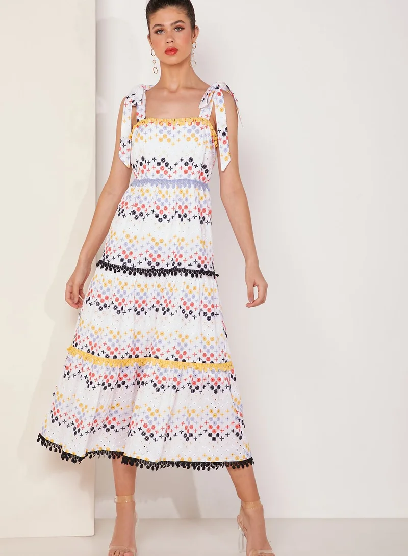foxiedox Valentino Tie Shoulder Tiered Maxi Dress