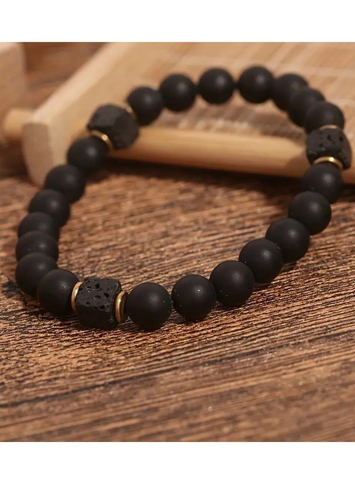 Goolsky 8Mm Matte Black Agate And Lava Bead Bracelet, an Anti-Anxiety Aromatherapy Bracelet, Perfect As a Birthday Gift for Son, Dad, Boyfriend, Colleague, Or for Holidays And Valentine'S Day; a Stylish Jewelry Gift for Men, Elastic And Adjustable. - Image 1