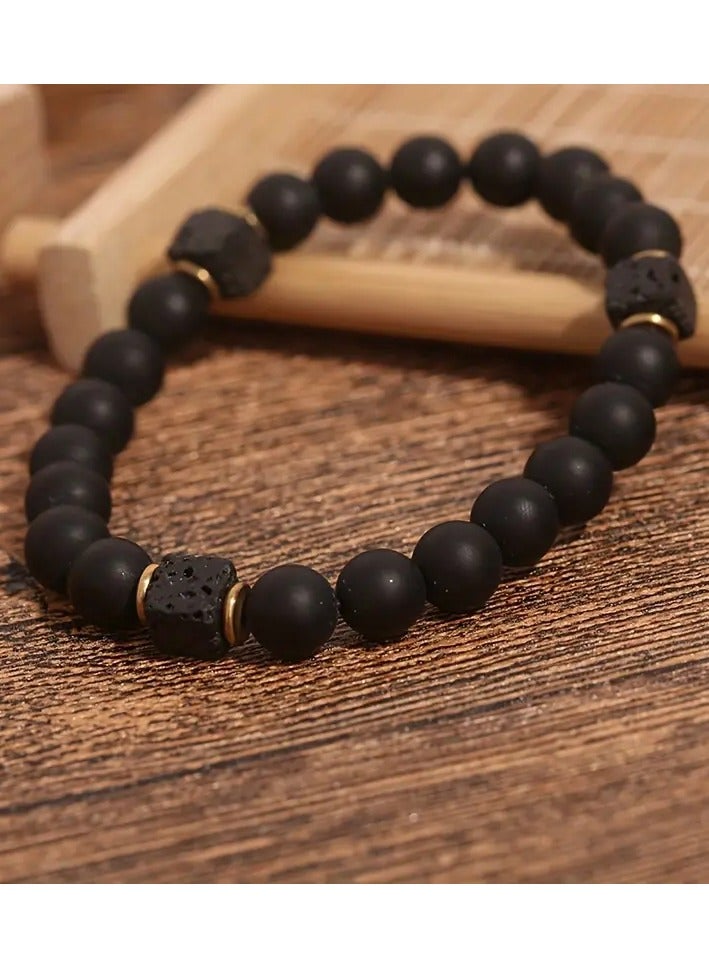 Goolsky 8Mm Matte Black Agate And Lava Bead Bracelet, an Anti-Anxiety Aromatherapy Bracelet, Perfect As a Birthday Gift for Son, Dad, Boyfriend, Colleague, Or for Holidays And Valentine'S Day; a Stylish Jewelry Gift for Men, Elastic And Adjustable. - Image 2
