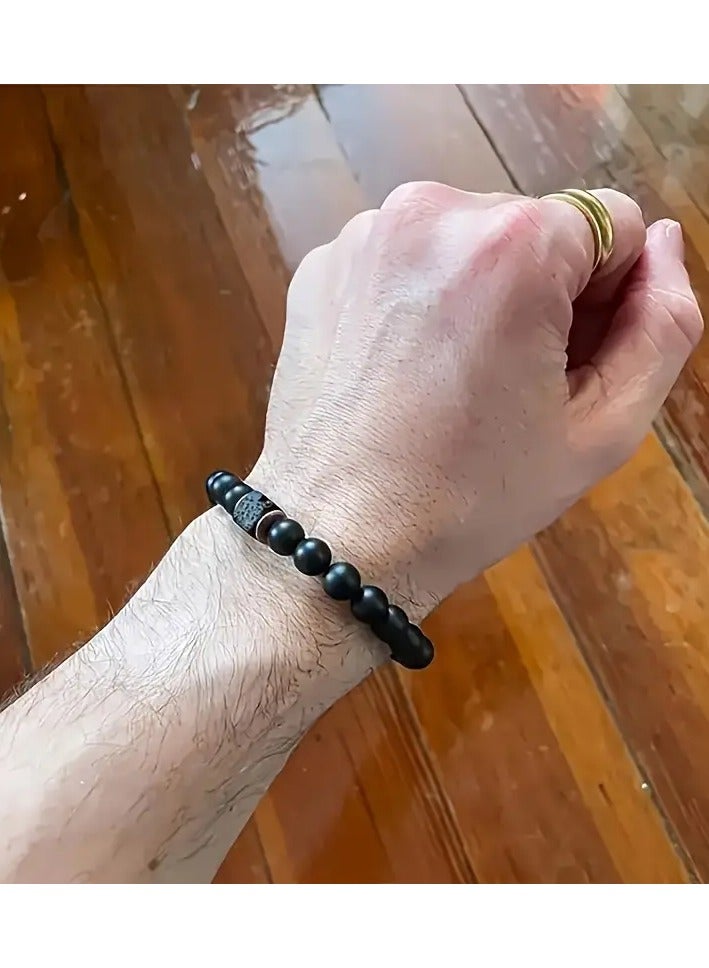 Goolsky 8Mm Matte Black Agate And Lava Bead Bracelet, an Anti-Anxiety Aromatherapy Bracelet, Perfect As a Birthday Gift for Son, Dad, Boyfriend, Colleague, Or for Holidays And Valentine'S Day; a Stylish Jewelry Gift for Men, Elastic And Adjustable. - Image 3