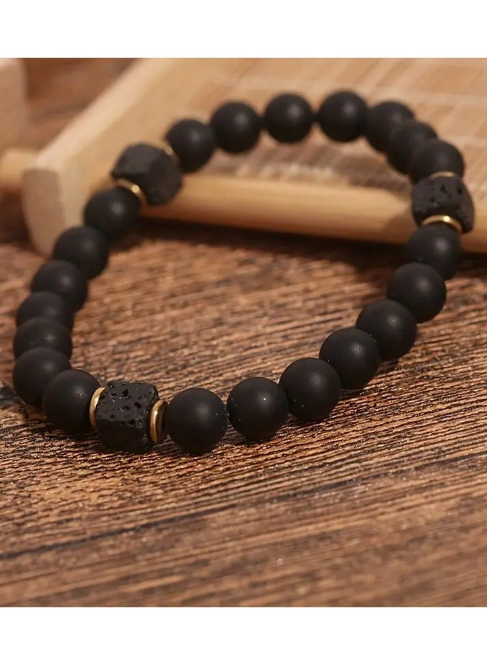 Goolsky 8Mm Matte Black Agate And Lava Bead Bracelet, an Anti-Anxiety Aromatherapy Bracelet, Perfect As a Birthday Gift for Son, Dad, Boyfriend, Colleague, Or for Holidays And Valentine'S Day; a Stylish Jewelry Gift for Men, Elastic And Adjustable. - Image 4