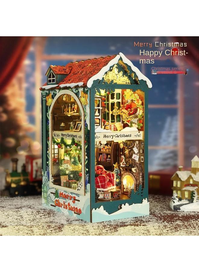 Bluejw Jiate Diy Cabin Happy Christmas 3D Handmade Assembled Book Stand Ornaments Model Building Toys Gift Giving - Image 1