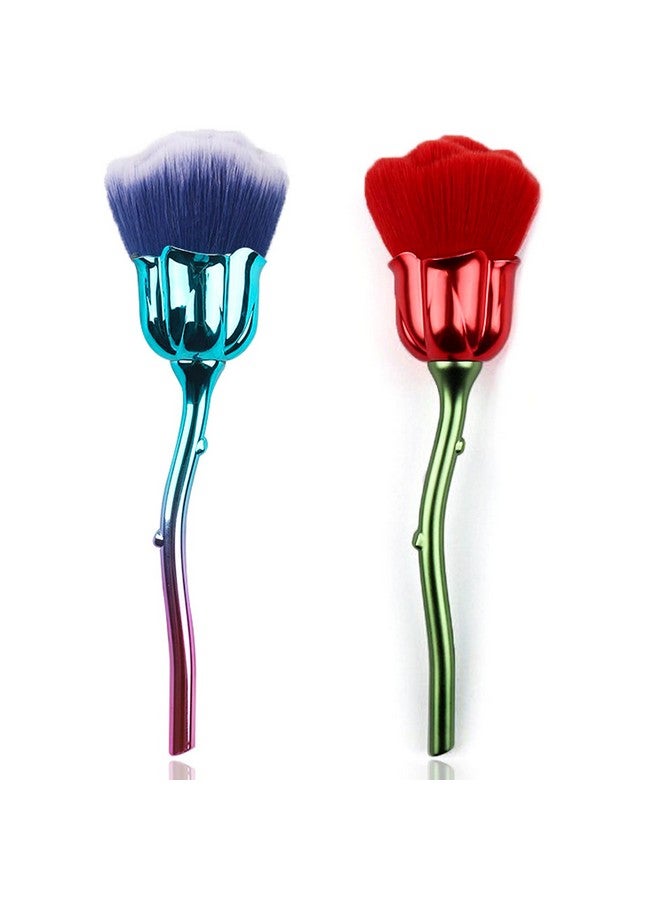 JERCLITY 2 Pieces Rose Makeup Brushes Blush Brush Large Face Powder Makeup Brushes Kabuki Brushes For Powder Cosmetic Loose Powder Brush Nail Dust Brush (Red/Blue) - Image 1