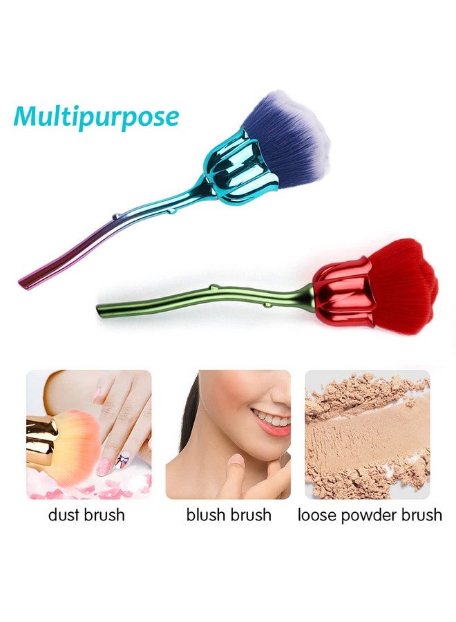 JERCLITY 2 Pieces Rose Makeup Brushes Blush Brush Large Face Powder Makeup Brushes Kabuki Brushes For Powder Cosmetic Loose Powder Brush Nail Dust Brush (Red/Blue) - Image 4
