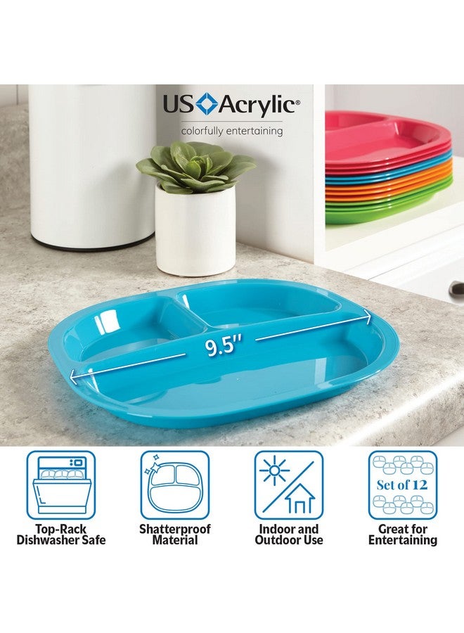 US Acrylic صينية أطفال بلاستيكية مقسمة من الأكريليك الأمريكي بتصميم 3 أقسام بألوان كاليبسو الأربعة | مجموعة من 12 طبق قابل لإعادة الاستخدام، خالي من BPA، مصنوع في الولايات المتحدة، آمن للاستخدام في الميكروويف وغسالة الصحون - Image 3