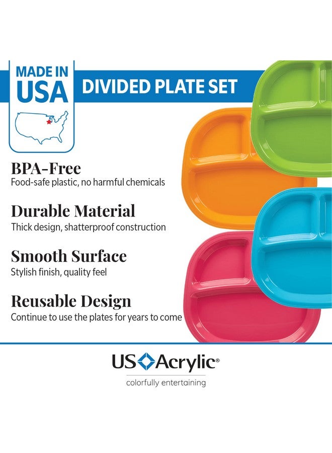 US Acrylic صينية أطفال بلاستيكية مقسمة من الأكريليك الأمريكي بتصميم 3 أقسام بألوان كاليبسو الأربعة | مجموعة من 12 طبق قابل لإعادة الاستخدام، خالي من BPA، مصنوع في الولايات المتحدة، آمن للاستخدام في الميكروويف وغسالة الصحون - Image 2