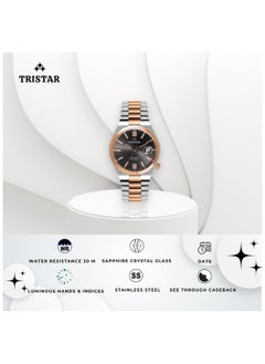 Tristar NJ Series Men's Automatic Watch Black Index Dial Rose Gold 2 Tone Bracelet Wrist Watch for Men  - Image 5