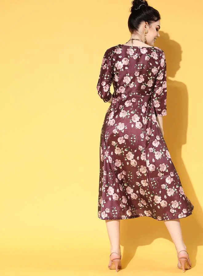 ساسافراس Floral Satin Midi Dress