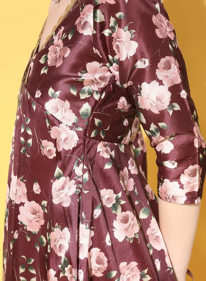 ساسافراس Floral Satin Midi Dress