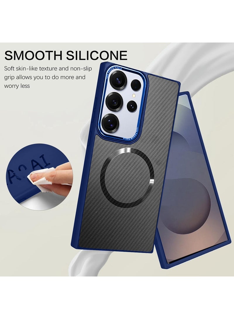 Techie Carbon Fiber Design with MagSafe Magnetic Back Cover Case for Samsung Galaxy S25 Ultra 2025 - Blue  - Image 3