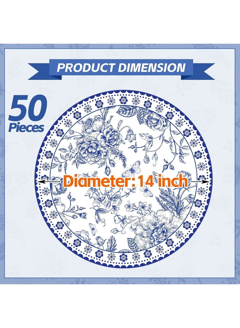 SYOSI Blue Floral Placemats, Round Chinoiserie Table Mats, Disposable Decorative Dinner Mats for Banquet, Party & Holiday Table Settings, Water-Resistant Paper, Botanical Design (4-Pack) - Image 2