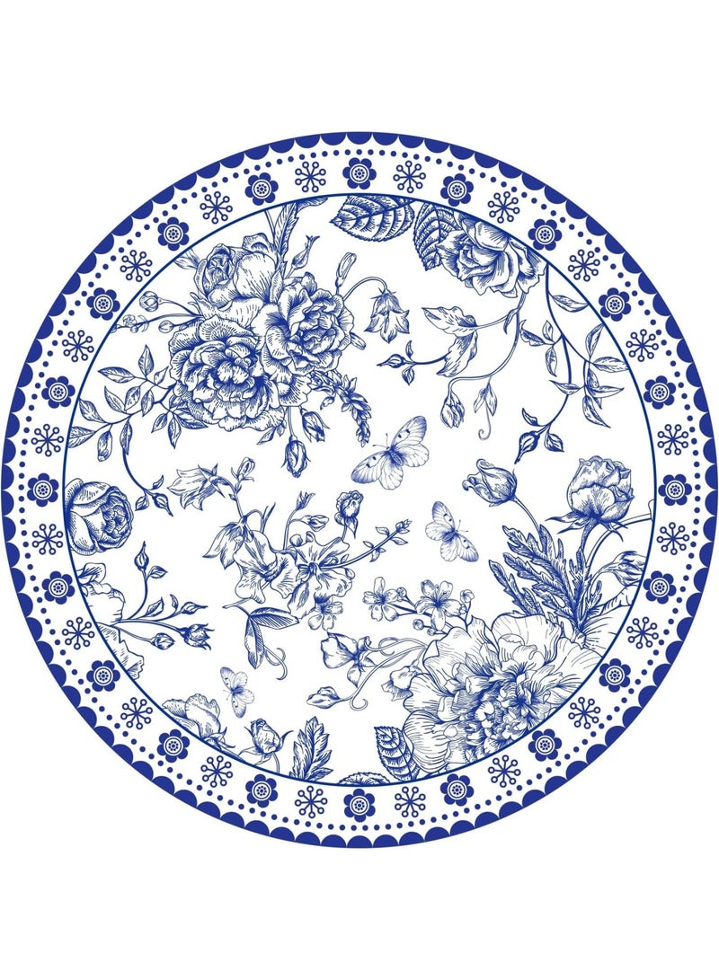 SYOSI Blue Floral Placemats, Round Chinoiserie Table Mats, Disposable Decorative Dinner Mats for Banquet, Party & Holiday Table Settings, Water-Resistant Paper, Botanical Design (4-Pack) - Image 1