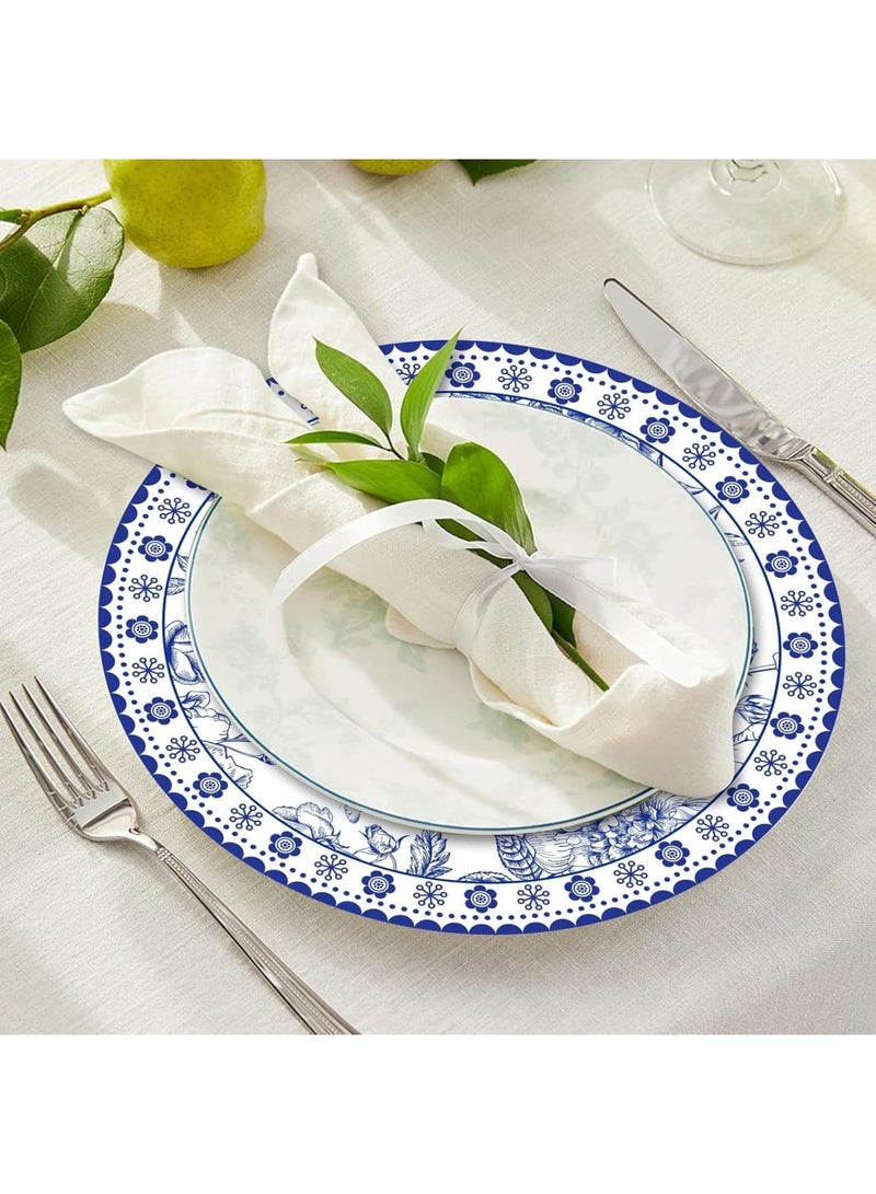 SYOSI Blue Floral Placemats, Round Chinoiserie Table Mats, Disposable Decorative Dinner Mats for Banquet, Party & Holiday Table Settings, Water-Resistant Paper, Botanical Design (4-Pack) - Image 5