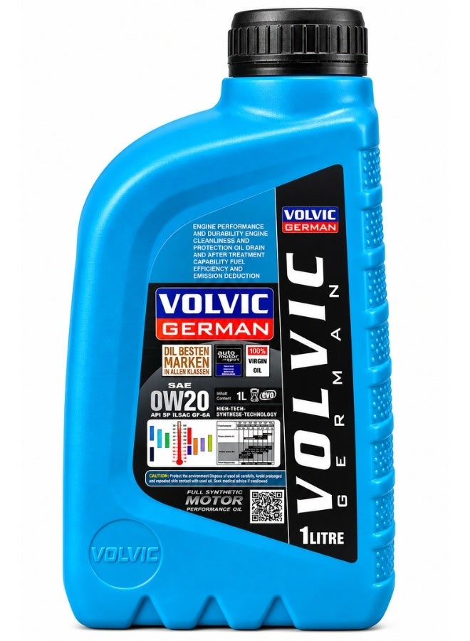 فولفيك زيت محرك VOLVIC GERMAN SAE 0W-20 تخليقي بالكامل سعة 1 لتر، بمواصفات API SP وILSAC GF-6A، زيت سيارات عالي الأداء مصمم لدعم حماية المحرك والنظافة والمتانة وكفاءة استهلاك الوقود وتقليل الانبعاثات، مناسب لمحركات البنزين المتوافقة التي تتطلب لزوجة 0W-20، تركيبة مطورة في ألمانيا - Image 2