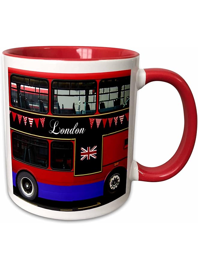 S-TOP London Double Decker Bus with Bunting and Flag-UK Britain United Kingdom Travel Souvenir-Two Tone Mug, Ceramic, Red/White, 10.16 x 7.62 x 9.52 cm - Image 1