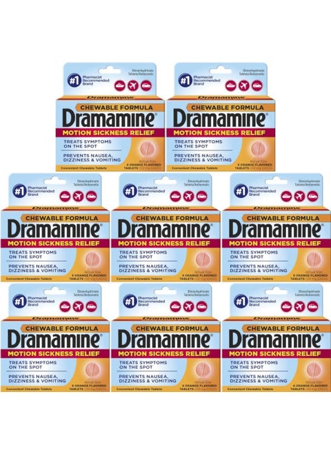 Dramamine Chewable Motion Sickness Relief, 8 Tablets Each (Pack of 8)