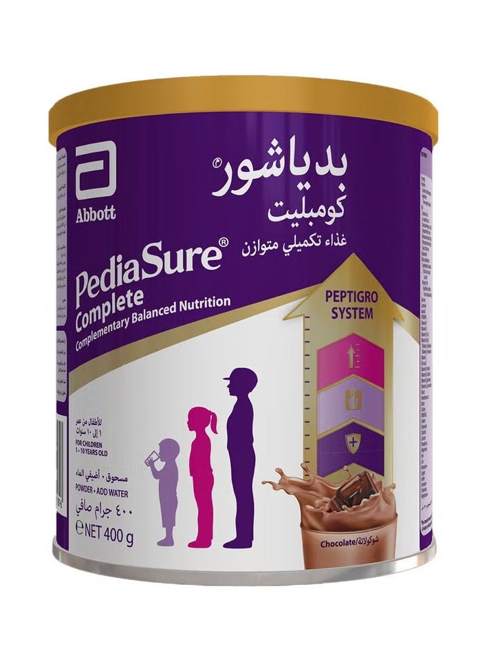 تركيبة حليب بيدياشور الكاملة بيبتريجرو للأطفال من سن 1 إلى 10 سنوات بنكهة الشوكولاتة بالحليب 400 جرام