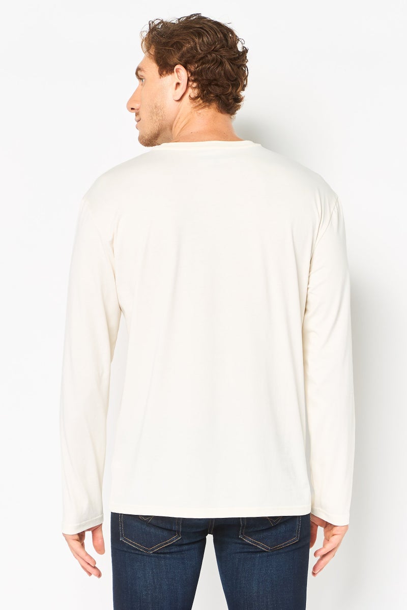 Core Elements Men Crew Neck Plain Long Sleeve T-Shirt, Off White - Image 2