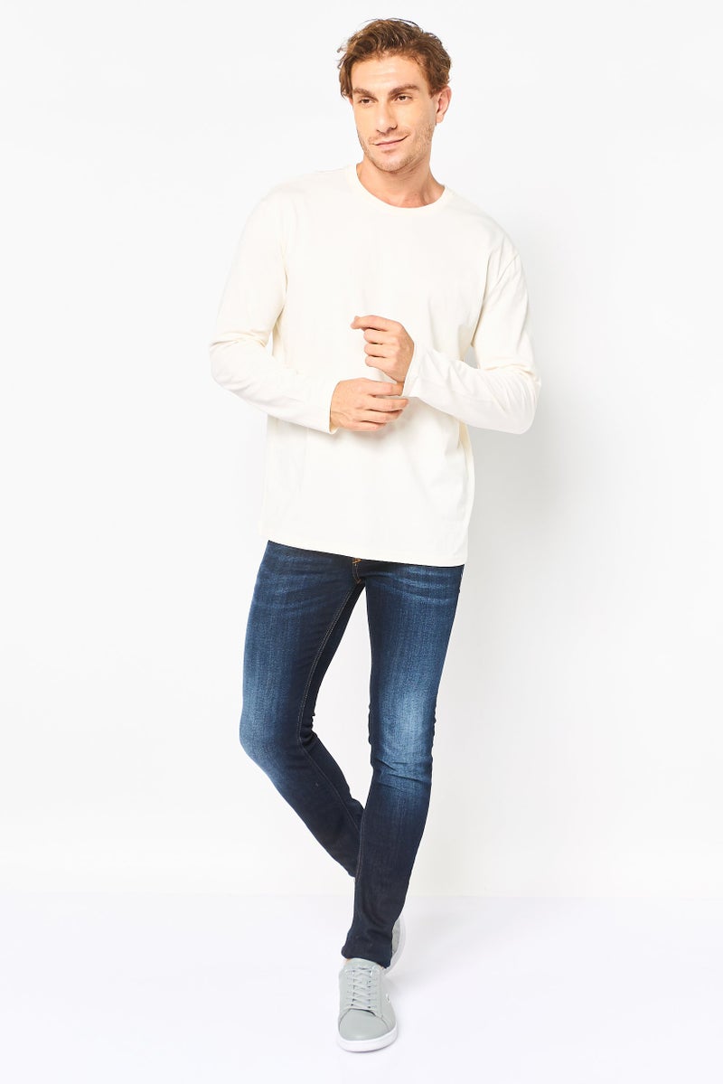 Core Elements Men Crew Neck Plain Long Sleeve T-Shirt, Off White - Image 4