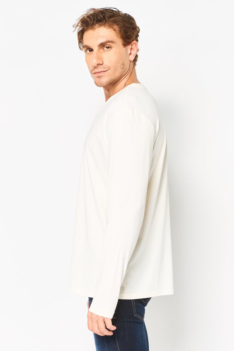 Core Elements Men Crew Neck Plain Long Sleeve T-Shirt, Off White - Image 3