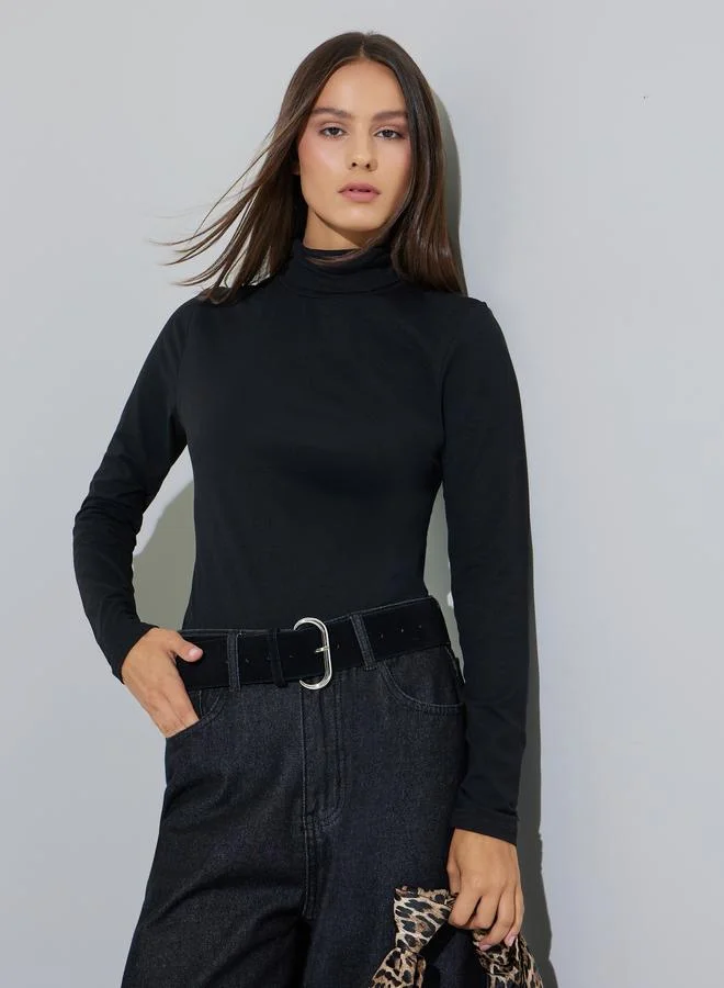 Pack Of 2 - Solid High Neck Fitted T-Shirt