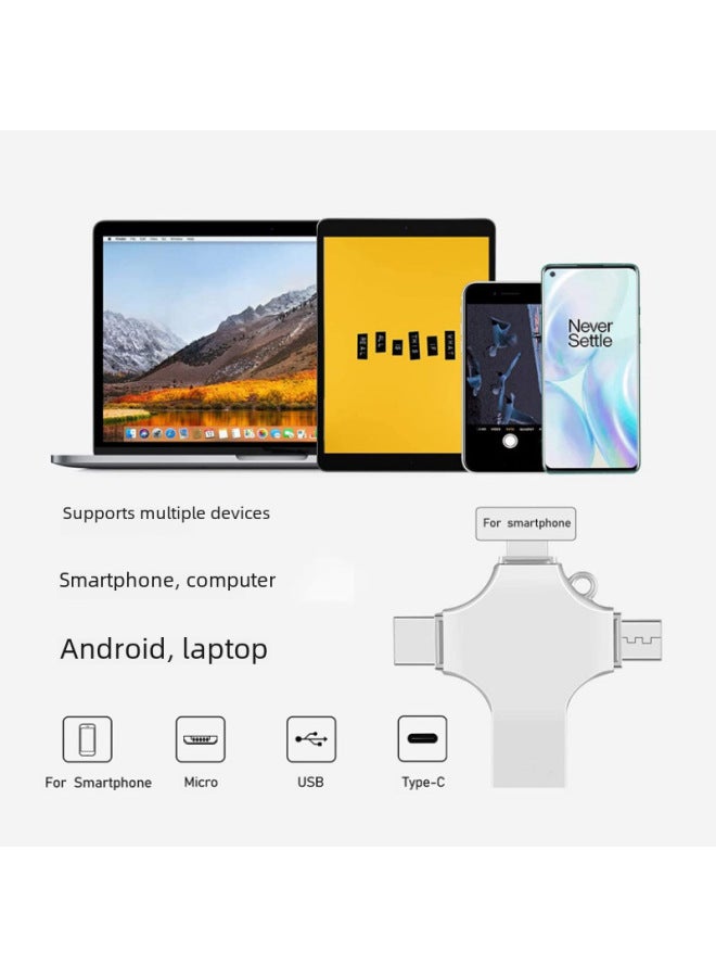 Four-in-one USB Cross OTG Mobile Phone U Disk 32G For AppleAndroid Computer Type-cUSB3.0U Disk-Color:4-in-1 Rotation (silver)-Capacity:USB3.0 8GB - Image 5