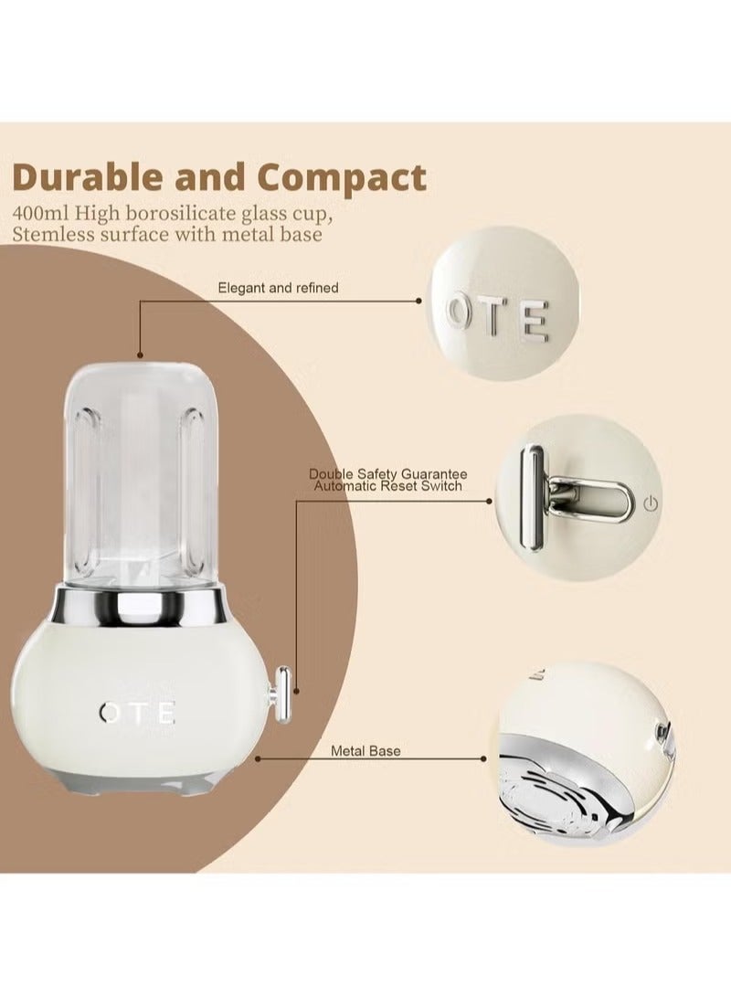 OTE Blenders for Kitchen, Blender for Shakes and Smoothie with 400ml High Boron Glass Container, BPA Free, 20000r/m, Removable Blade Personal Portable Blender, Cream - Image 2