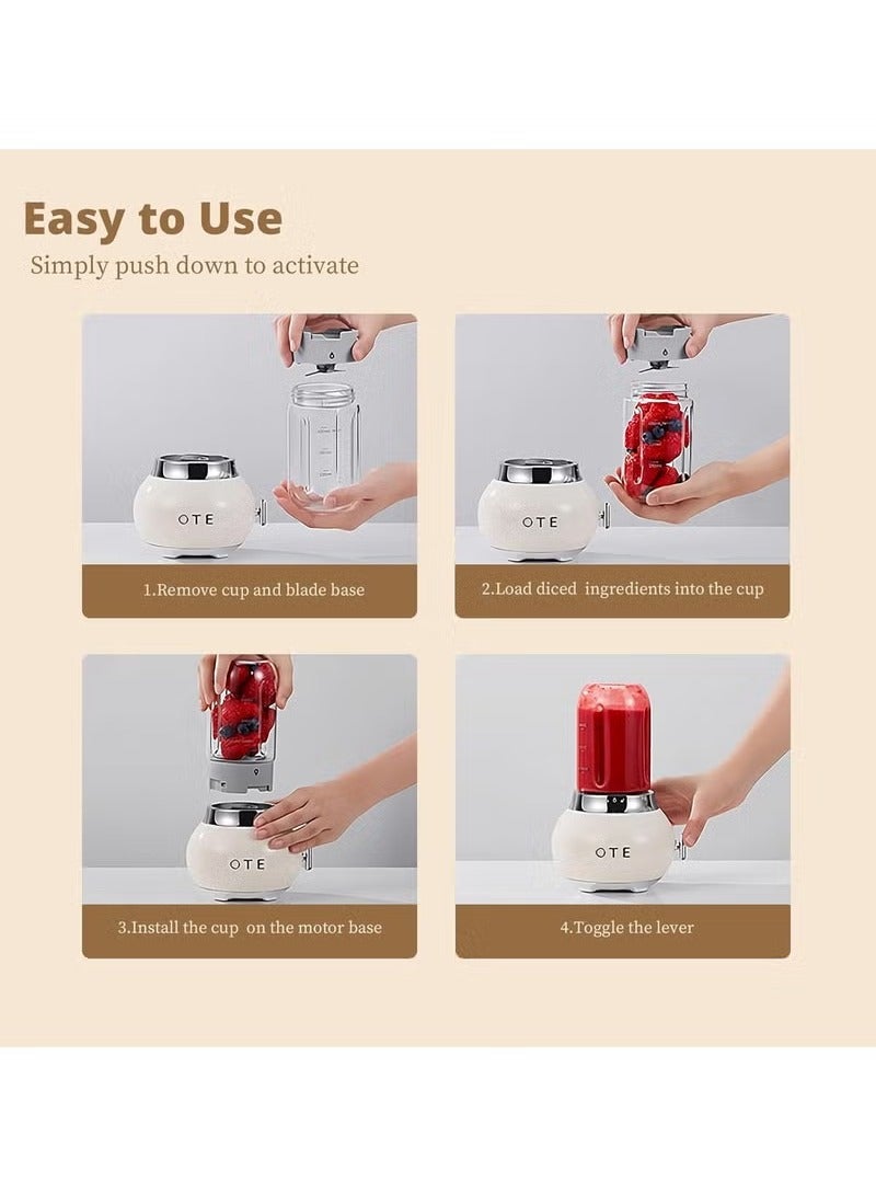 OTE Blenders for Kitchen, Blender for Shakes and Smoothie with 400ml High Boron Glass Container, BPA Free, 20000r/m, Removable Blade Personal Portable Blender, Cream - Image 3