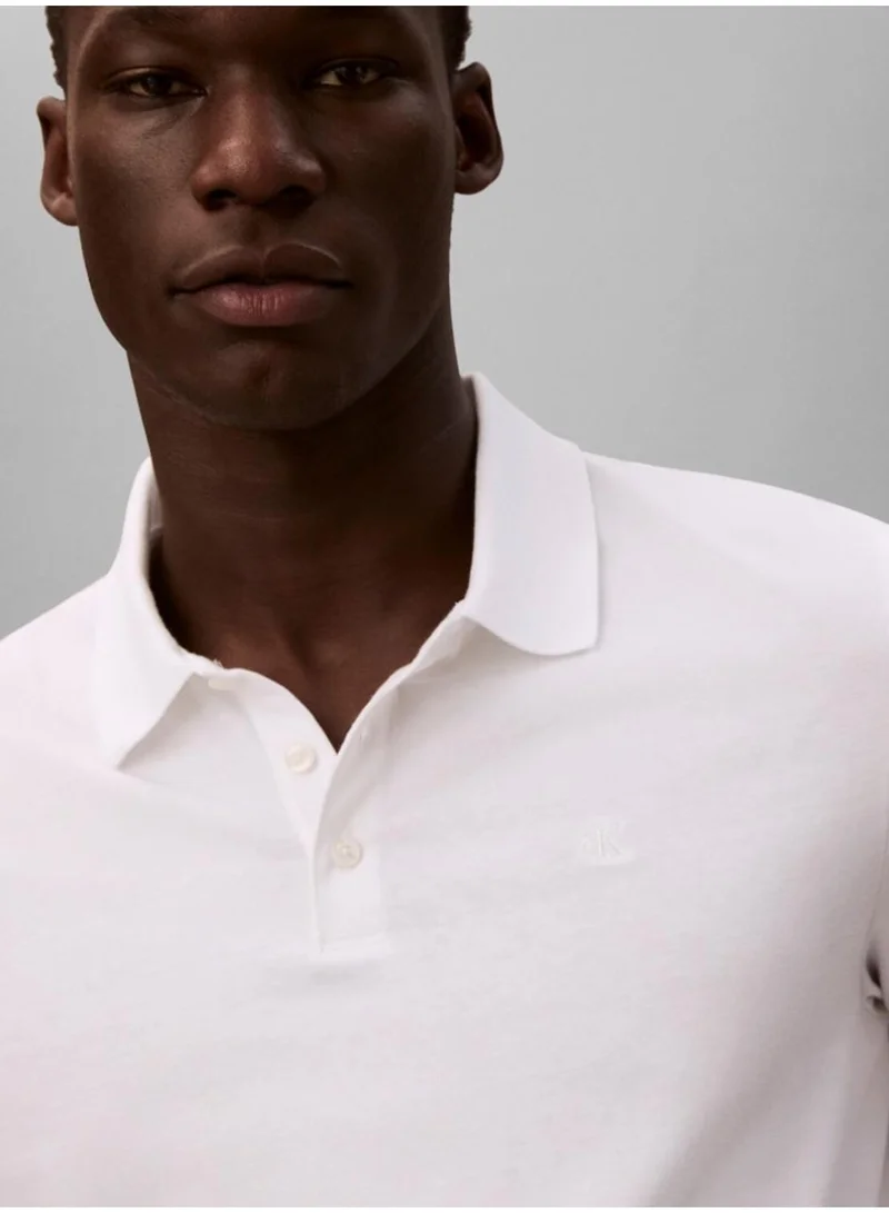Calvin Klein Jeans Bright White Classic Logo Polo Shirt for Men | Best Price UAE