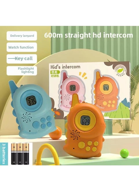 Walkie-talkie Children's Toy Wireless Telephone Dinosaur Play House Parent-child Interactive Telephone-Color:Blue Dinosaur + Orange Dinosaur [battery Version] 600 M Wireless Intercom + Flashlight + Watch