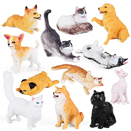 SIENON 12Pcs Dog and Cat Animal Toys Mini Cute Plastic Puppy Kitten Pet Model for Kids Educational Preschool Learning Christmas Birthday Party Favors Cake Topper Diorama - Image 1