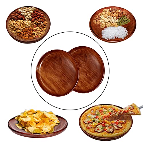 CRAFTCASTLE Sheesham Wood Round Serving Plate, Handcrafted Wooden Thaali for Salad, Dessert, Snack, Fruit, Dry Fruit & Dinner, Decorative Home & Kitchen Table Decor (12 Inch-Set of 2) - Image 4