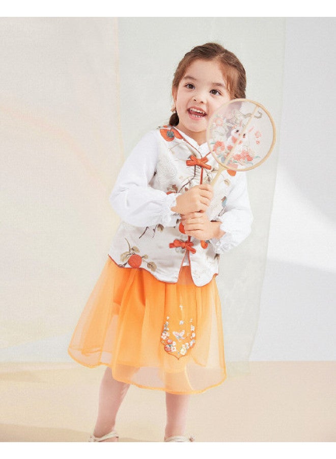 DEESHA Infant & Toddler Girl 26 Spring Children Persimmon Pattern Chinese Style Outfit - Image 1