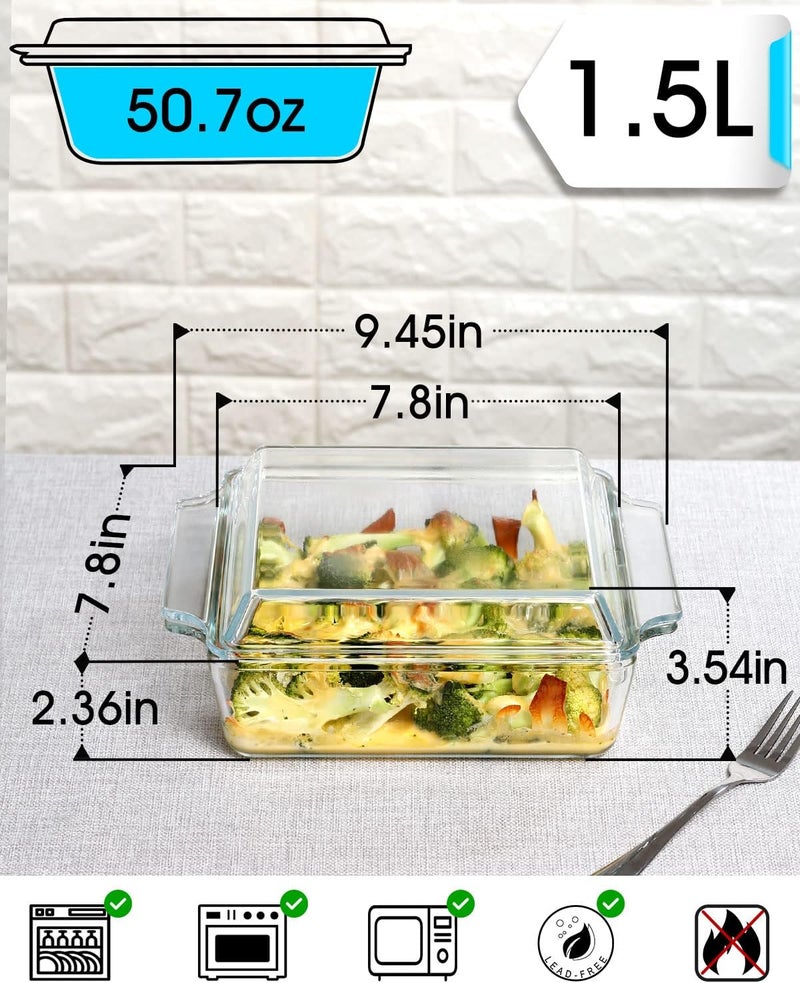 NUTRIUPS طبق خبز مربع NUTRIUPS 8x8 مع غطاء زجاجي - Image 2