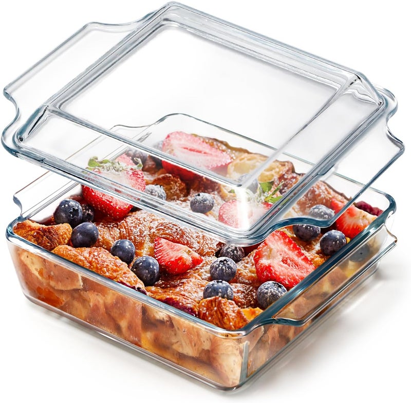 NUTRIUPS طبق خبز مربع NUTRIUPS 8x8 مع غطاء زجاجي - Image 1