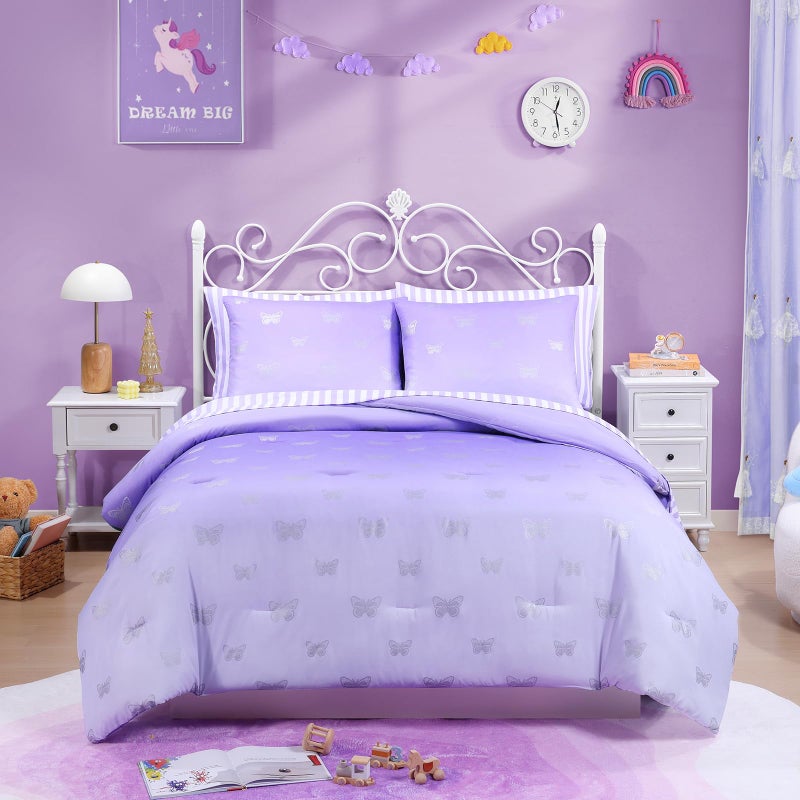 Wink Deer Twin Comforter Set with Sheets for Girls5 Pieces Twin Bedding Sets with Purple Comforter Sheets Pillowcase  Sham for Kids Purple Butterfly 66 X 86