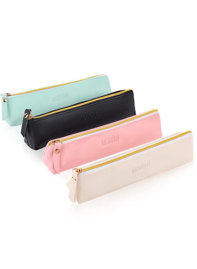 KASTWAVE PU Leather Pencil Case, Small Simple Pencil Pouch, Makeup Pouch, Cosmetic Pouch, Waterproof Organizer Storage Bag for Women Men (4pcs, 4 Colors)  - Image 1