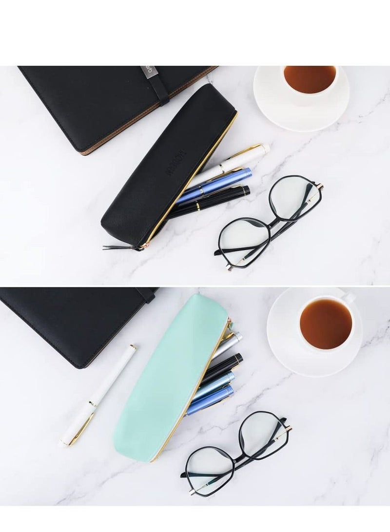 KASTWAVE PU Leather Pencil Case, Small Simple Pencil Pouch, Makeup Pouch, Cosmetic Pouch, Waterproof Organizer Storage Bag for Women Men (4pcs, 4 Colors)  - Image 3